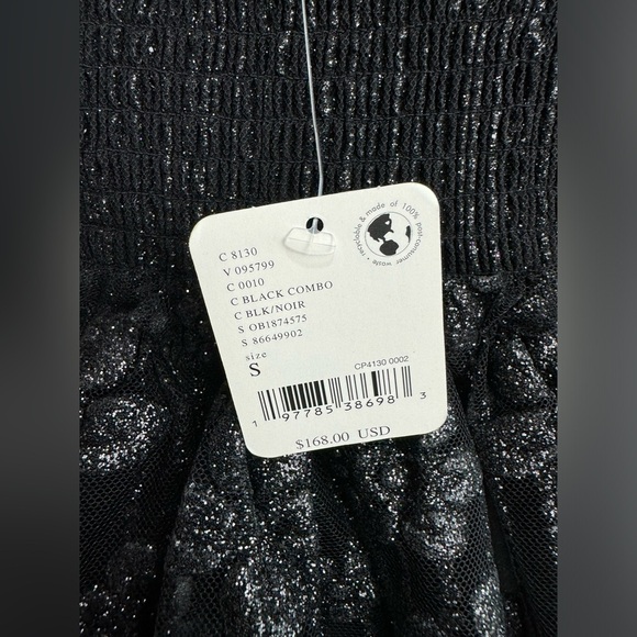 Free People All That Glitters Mini Dress Black Combo Baby Doll  Size Small NWT - Picture 8 of 9